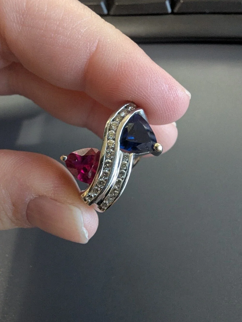 Created Sapphire & Created Ruby Ring with Diamonds Custom